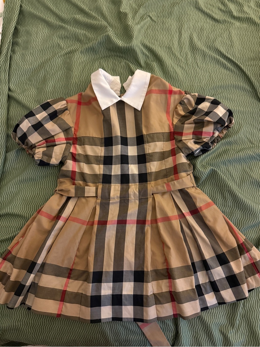 Burberry Beige Plaid Girls' Dress with White Collar